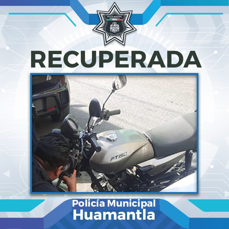 Recupera Dirección de Seguridad Pública de Huamantla motocicleta con reporte de robo
